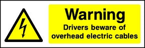 Warning Drivers Overhead Cables Landscape Sign