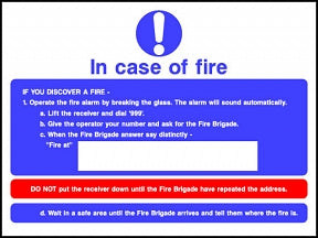 Fire Action In Case Of Fire Sign
