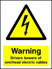 Warning Drivers Overhead Cables Portrait Sign
